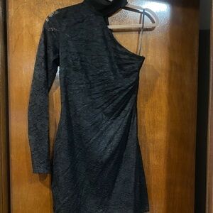 bebe Black One-Shoulder Lace Bodycon Dress